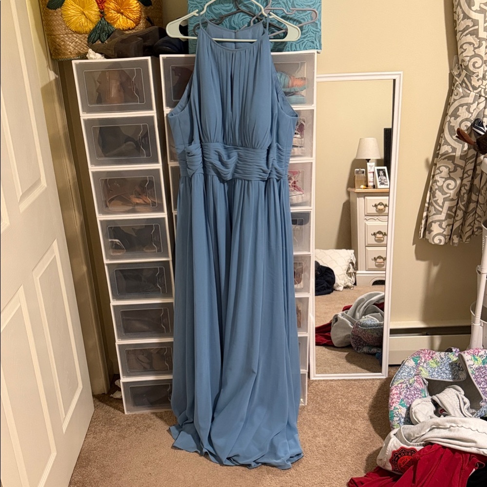 Azazie Sleeveless Blue Maxi Dress